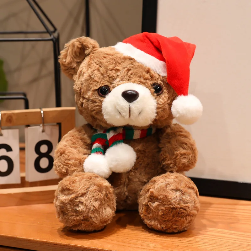 (marrón, 23 Cm) Lindo Peluche De Oso Con Bufanda Navideña De Anime Realista De Dibujos Animados