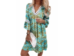 2026-vestido Mini Boho De Manga 3/4 Con Cuello V Para Verano Vacaciones Playa Holgado
