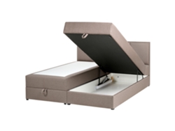 Cama Continental Con Almacenaje Beliani Baronet De Poliéster Beige 163x207x92