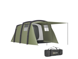 Tienda De Campaña Inflable Tipo Túnel Para 3-6 Personas Con Vestíbulo Ventanas De Malla Y Bolsa Impermeable Verde Oliva