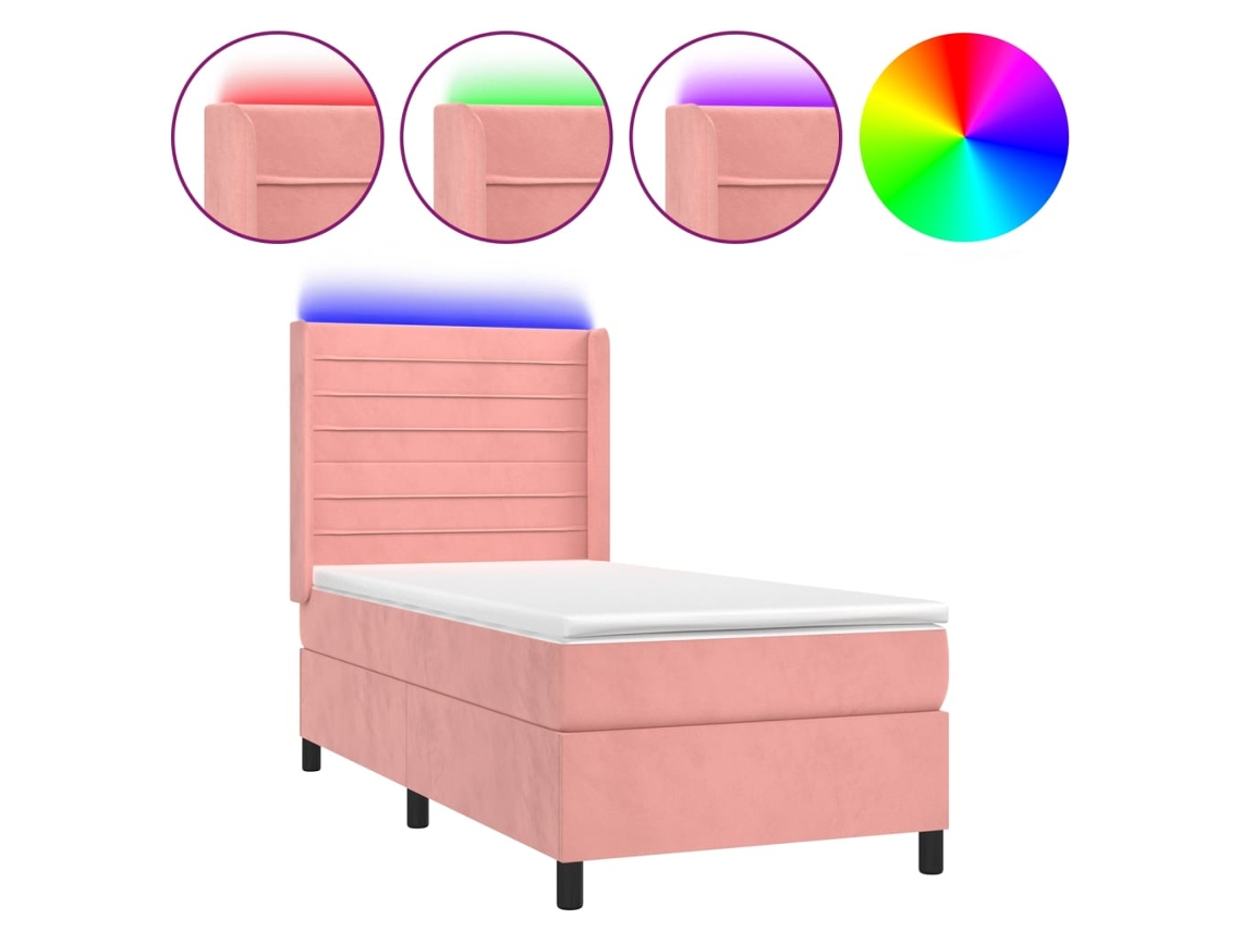 Maison Exclusive - Cama Box Spring Colchón Y Led Terciopelo Rosa 90x190 Cm
