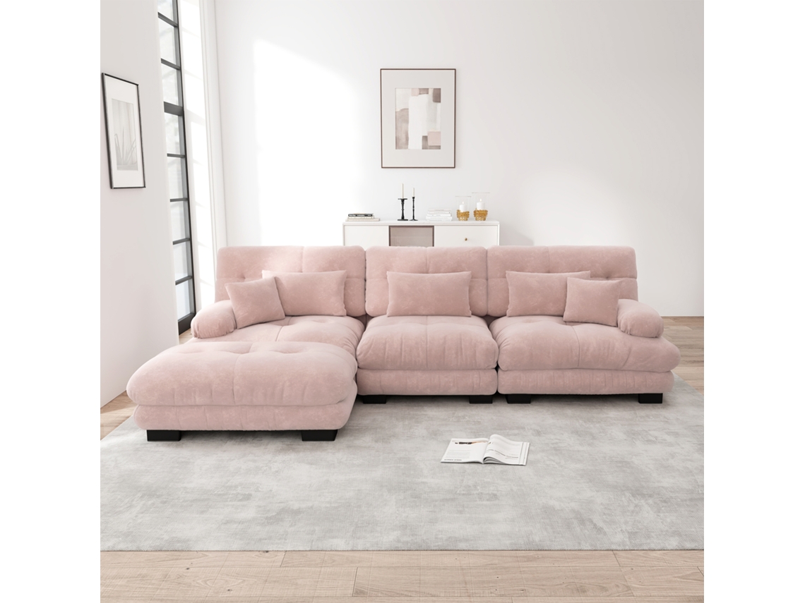 Sofá Nube L Chenilla Lujo Otomana Sofá Cama Rosa