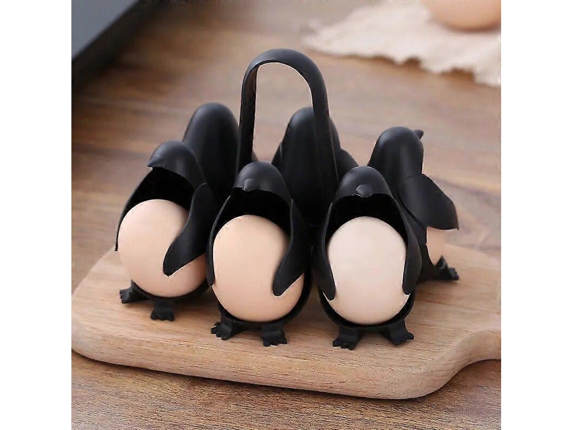 Divertido soporte de plástico con forma de pingüino para huevos, ideal para huevos duros, con capacidad para 6 huevos y apto para lavavajillas.