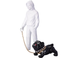 Estatua De Un Hombre Paseando Con Un Perro Y Una Escultura Artística De Un Bulldog En Resina Para Una Oficina O Dormitorio.
