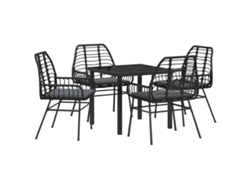Conjunto De Comedor De Jardín 5 Uds | Mueble De Jardín Negro Ratán Sintético