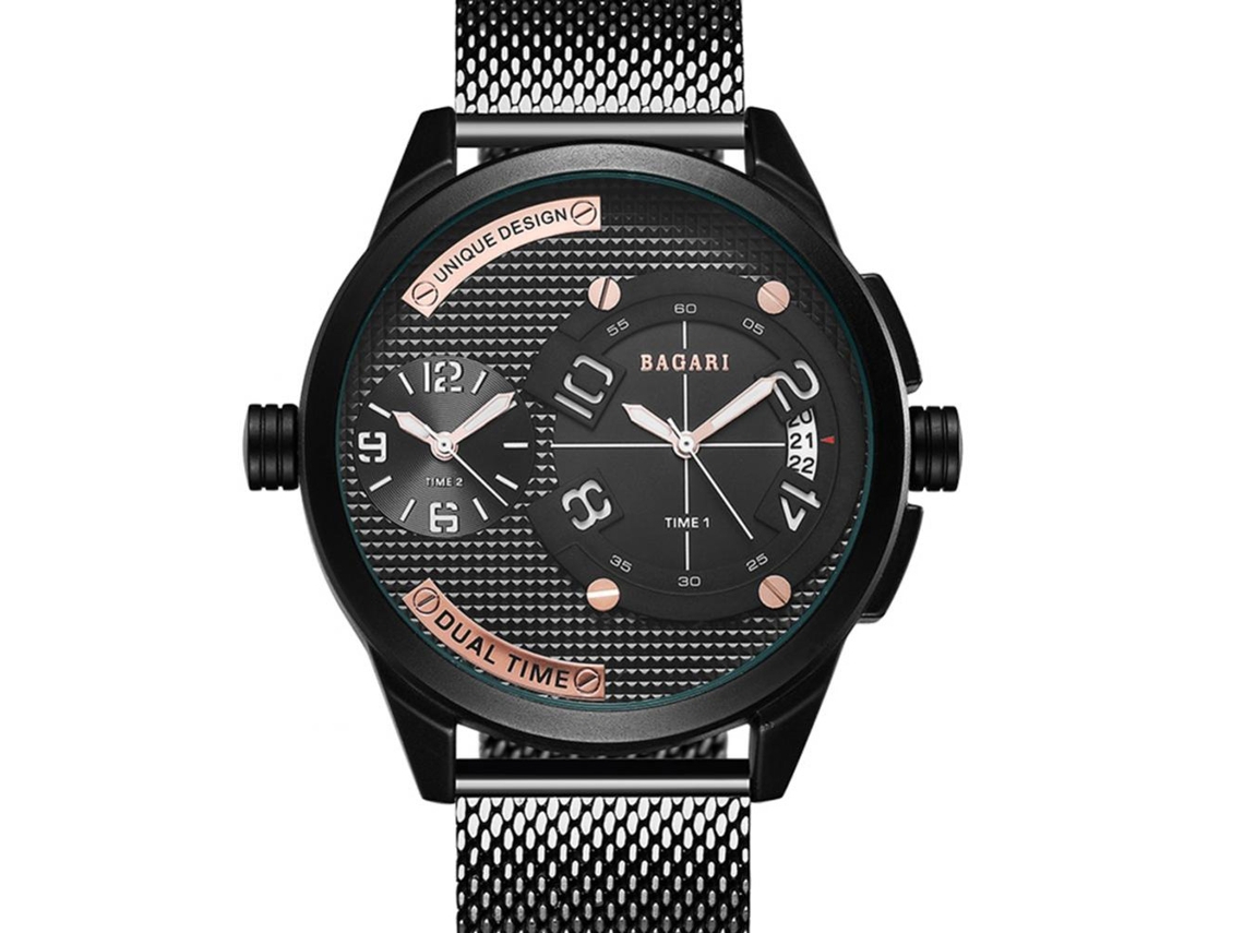 Reloj De Pulsera Para Hombre Bagari De Malla Casual Con Dial Redondo Cuarzo