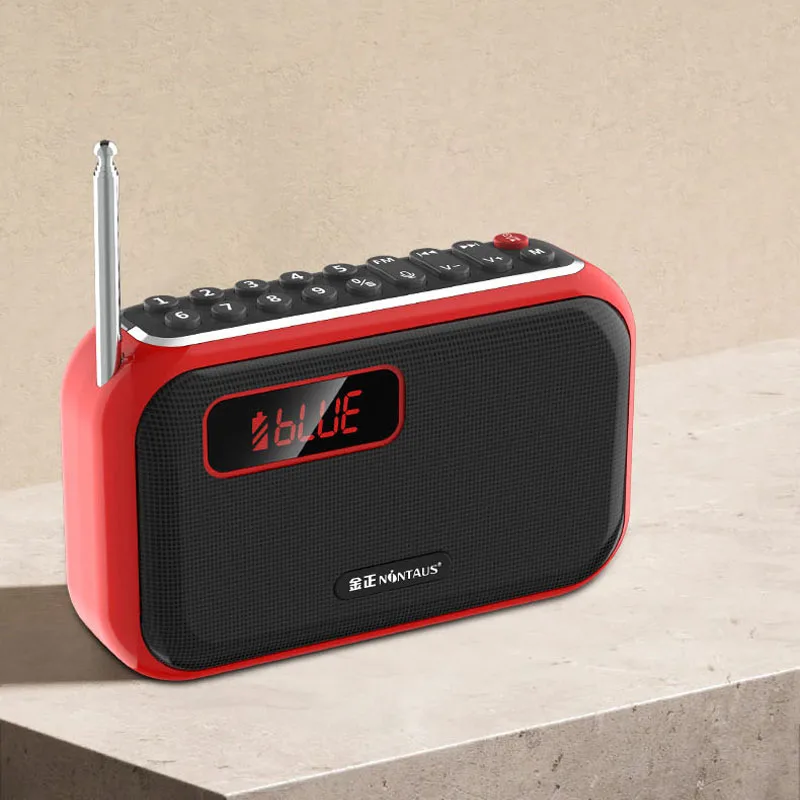 (rojo) Mini Radio Fm Con Pantalla Led, Alta Sensibilidad, Altavoz Bluetooth De Graves Profundos, Micrófono Y Soporte De Grabación.
