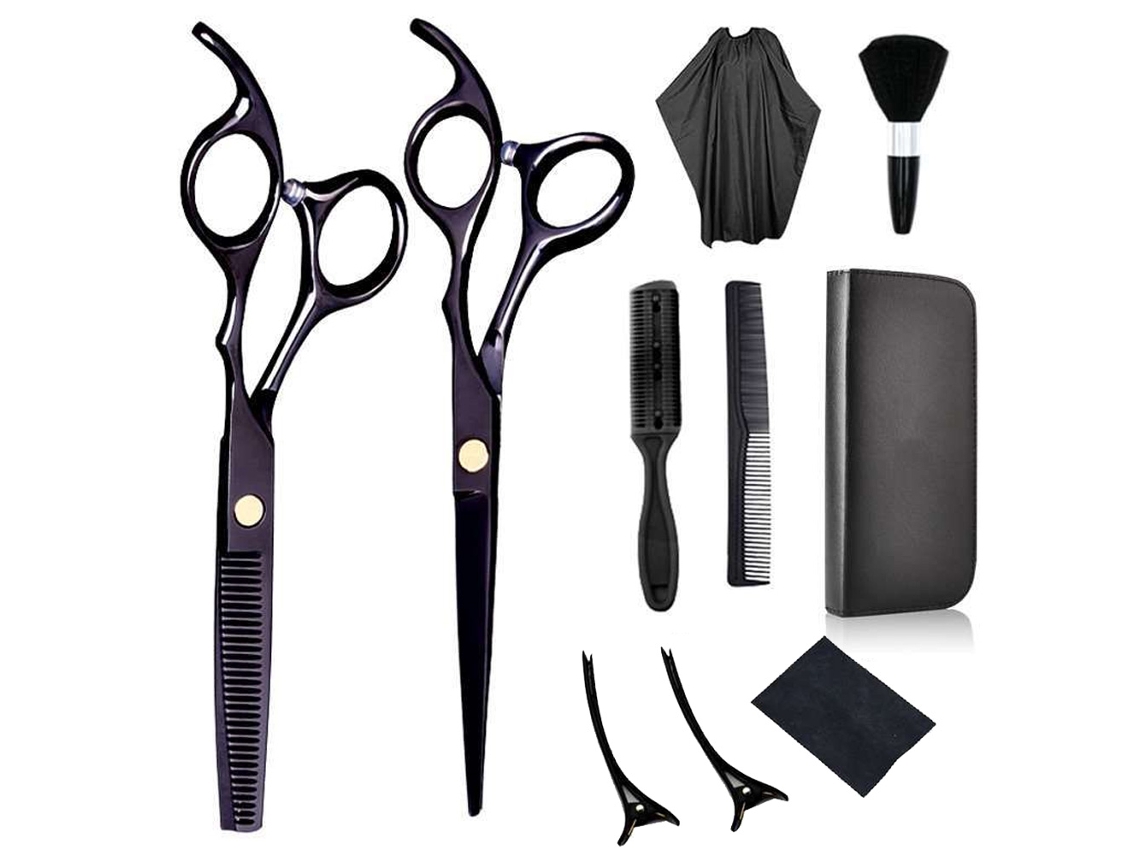 Tijeras para cortar cabello, 10 tijeras para cabello profesionales con tijeras para adelgazar, peine, capa y clip JEDBESETZT