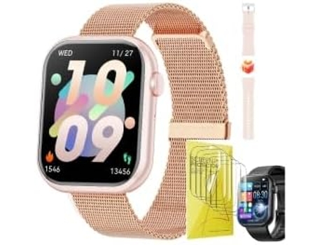 VEANXIN Milan Reloj Inteligente de Acero Rosa Dorado y Protector de Pantalla Pack de 6 Correa de Silicona Rosa de Repuesto