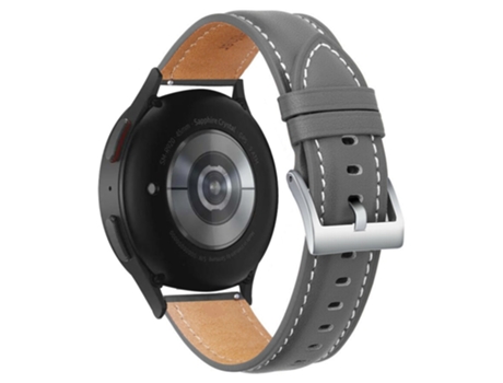 Correa de piel auténtica costura ajustable para Samsung Galaxy Watch 5 40mm/44mm/5 Pro 45mm - gris/hebilla de plata