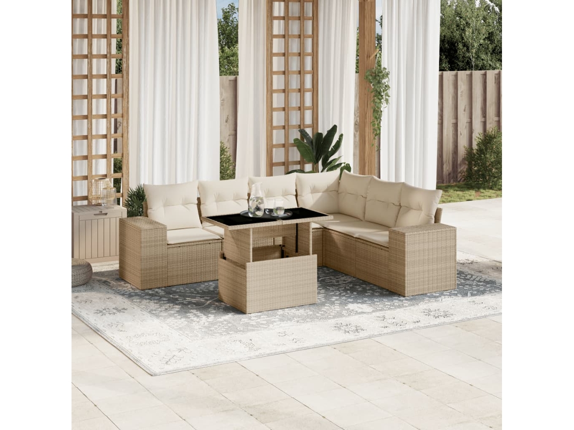 Conjunto de 7 sofás de jardín con cojines de mimbre beige de Dkd Home Decor