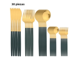 Juego de cubiertos de acero inoxidable de 30 piezas que incluye cuchillo para fruta, cuchara, tenedor y servilleta de cocina. Mdug (verde dorado)