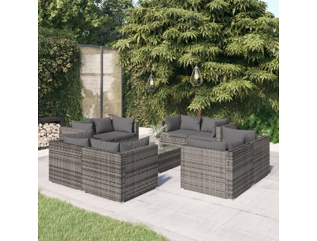 Conjunto 9 de muebles de jardín VIDAXL y cojines ratán sintético gris