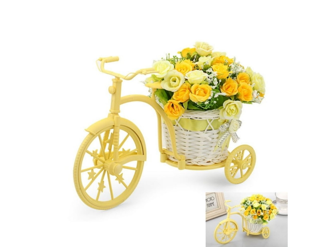 Jarrón De Ratán Con Forma De Bicicleta, Soporte Para Flores Artificiales Con Flores De Seda, Minitriciclo, Adorno Nostálgico De Bicicleta Para Jardín,