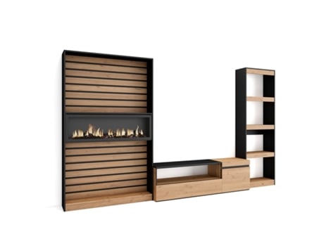 Muebles de Salón para TV 320x186x35cm Chimenea eléctrica Roble y negro