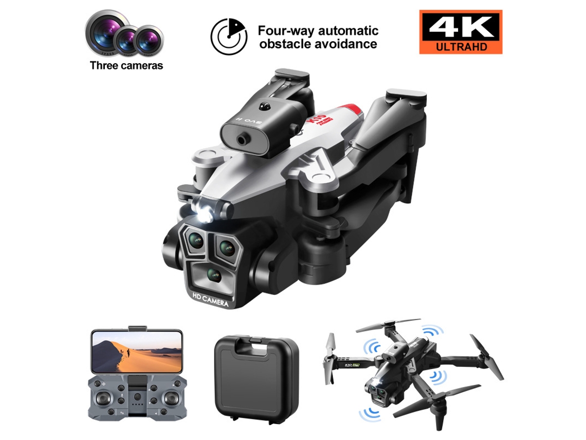 Mini Dron Plegable K10 Max Con Cámara 4k (3 Baterías - Duración De La Batería 15 Min - Plata)
