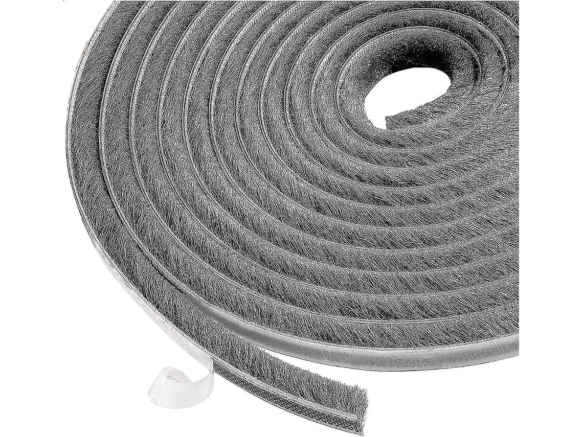 Faja De Pincel Autoadhesiva 6m, Aislante Antiviento Y Antipolvo Para Ventanas Y Puertas Deslizantes, 9mm X 9mm, Gris