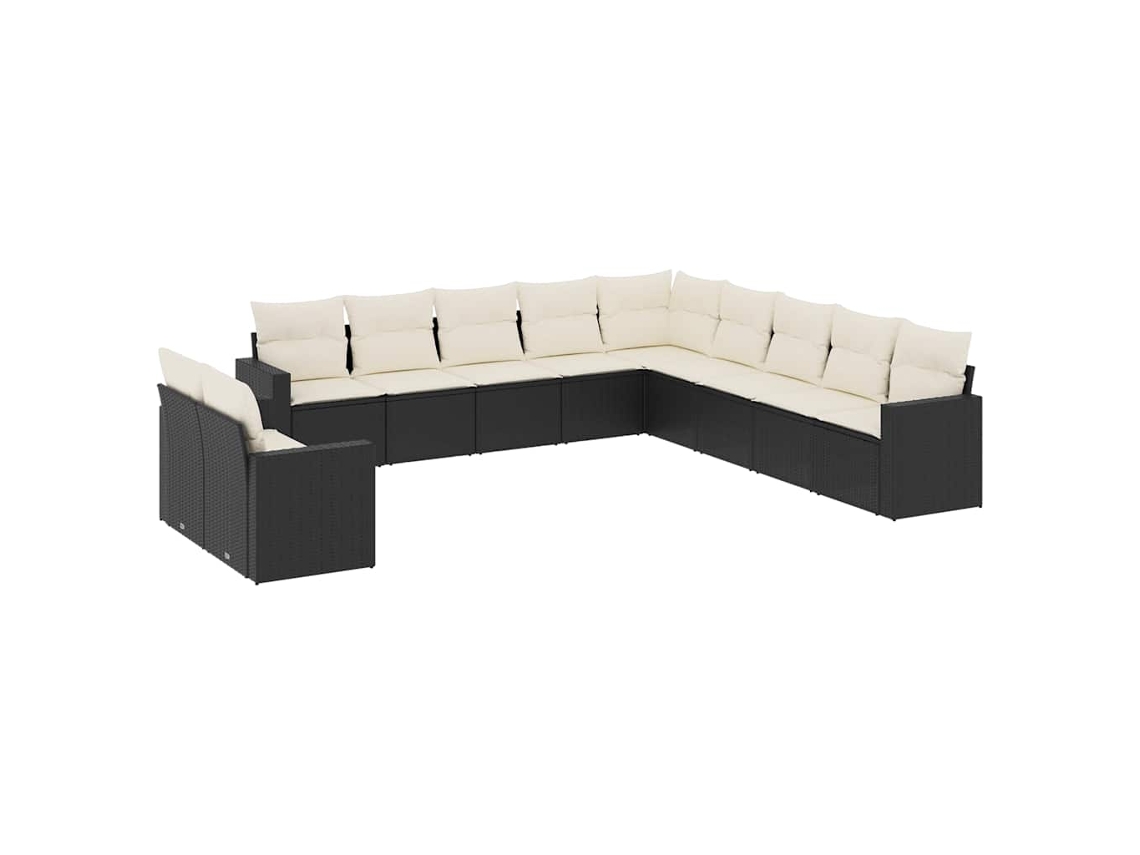 Maison Exclusive - Juego de sofás de jardín de 11 piezas con cojines de mimbre, color negro