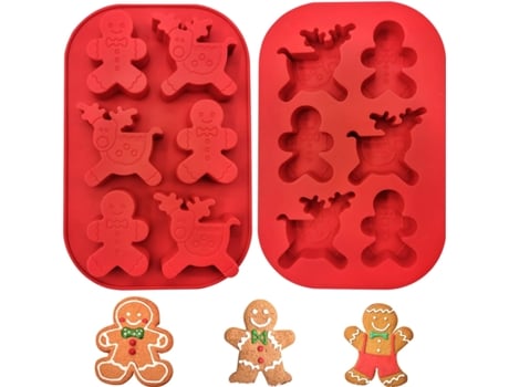 Juego de 2 Moldes de Silicona para Tarta de Navidad con Reno, Color Rojo, 21,5 x 14,2 x 2 cm