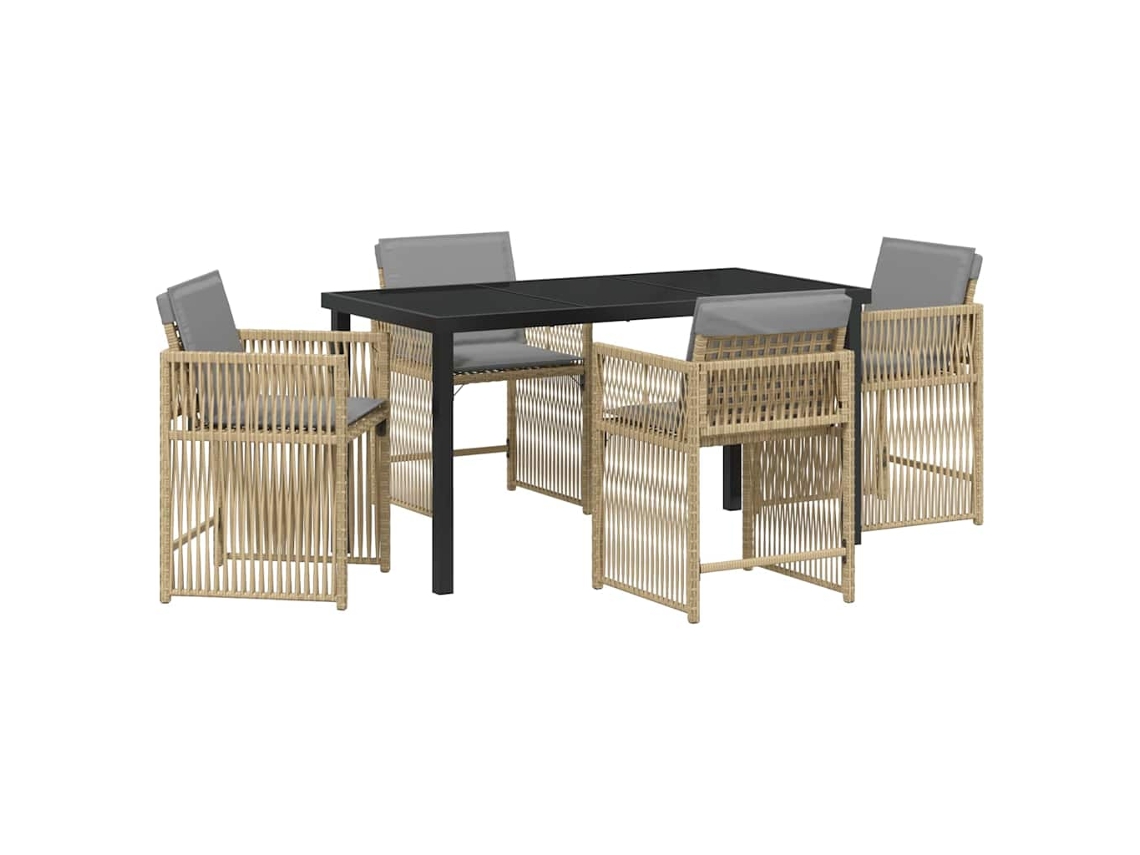 HARLANV1 Juego de muebles de jardín de 3 piezas para comedor, de mimbre, polipropileno negro y cristal.