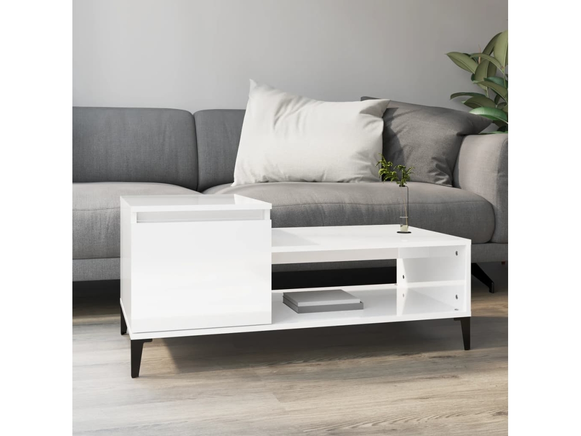 Mesa de Centro Apoyo 100X50X45 cm Derivados Madera Blanco Brillante