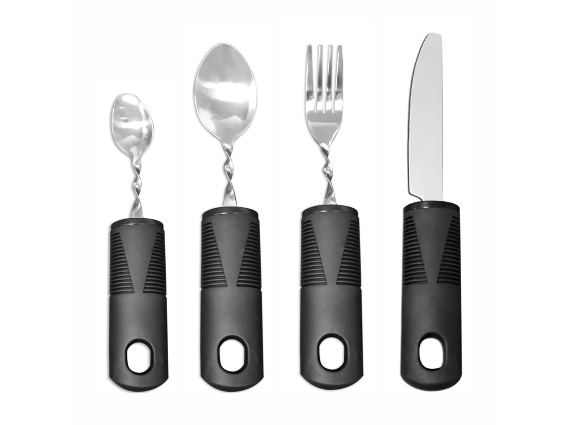 Juego de utensilios adaptables de 4 piezas, acero inoxidable, apto para personas con discapacidad y personas mayores, color negro Siurn