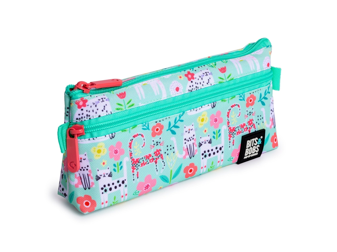 Estuche plano con 2 cremalleras de fácil apertura. Gatos de Grafoplás