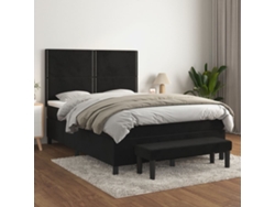 Cama Box Spring Con Colchón Terciopelo Negro 140x200 Cm