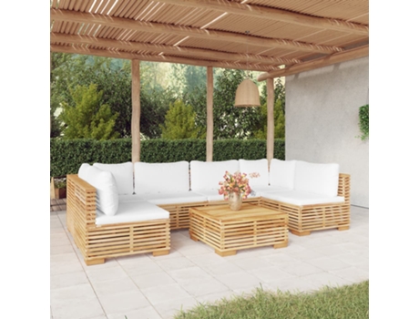 Conjunto 7 muebles de jardín VIDAXL y cojines madera maciza teca