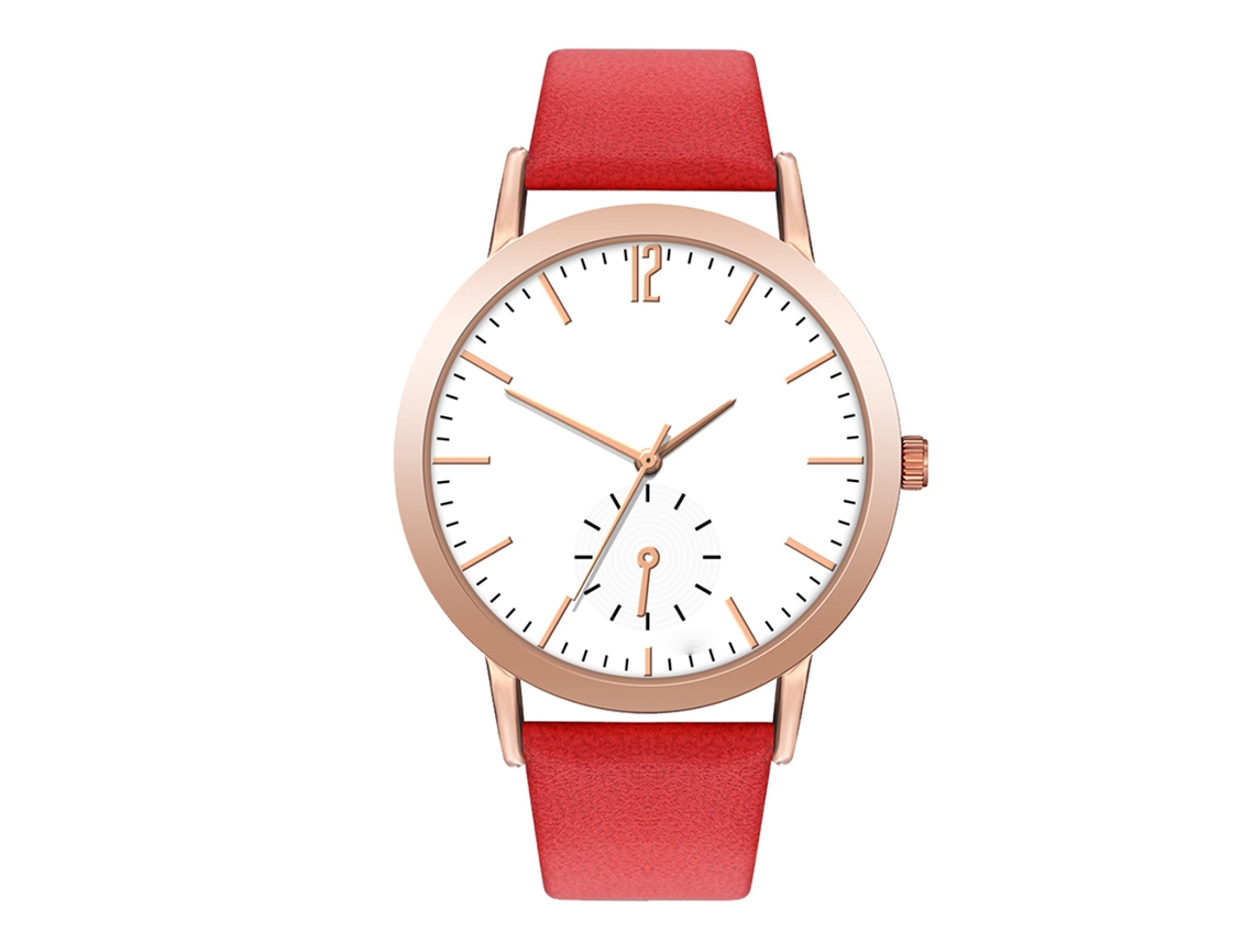 Reloj De Pulsera De Cuarzo Para Parejas (hombre Y Mujer) Con Correa De Pu De Estilo Moderno (rojo)