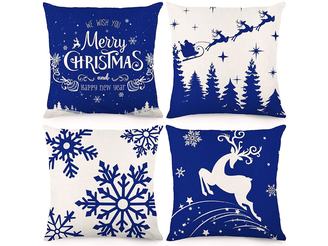Juego De 4 Fundas De Almohada Navideñas Con Motivos De Copos De Nieve