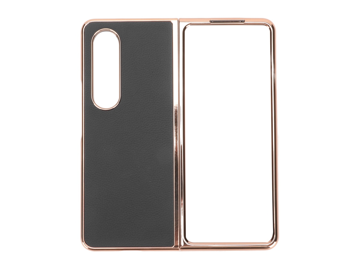 Capa Protectora De Couro Real Para Samsung Galaxy Z Fold 4 Anti-risco Nano Plating Preta