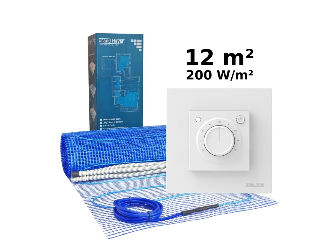 Kit de calefacción eléctrica por suelo radiante de 12 m², 200 W/m², termostato MST 9 Grand Meyer