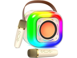 Máquina de karaoke para adultos y niños, sistema de sonido portátil con 2 micrófonos inalámbricos y altavoz de karaoke (blanco).