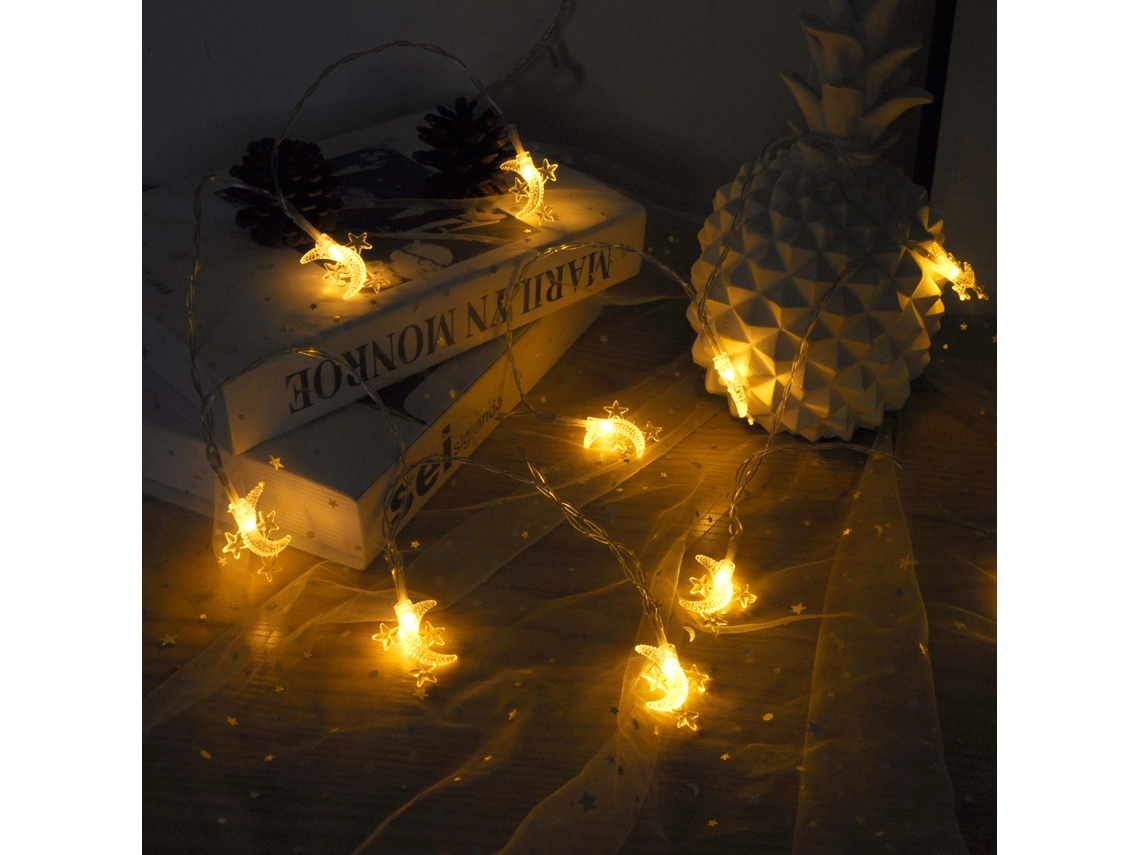 Luz De Fio Estrela E Lua Branco Quente Plugue Direto Lâmpada Cortina Decoração Quarto Loja