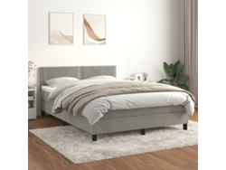 Cama Box Spring Con Colchón Terciopelo Gris Claro 140x200 Cm