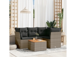 Conjunto de sofá de jardín de 5 piezas con cojines, ratán gris, DKD Home Decor