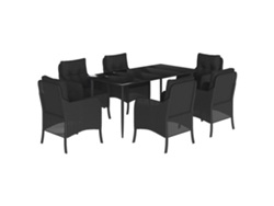 Conjunto 7 de comedor de jardín VIDAXL y cojines ratán sintético negro