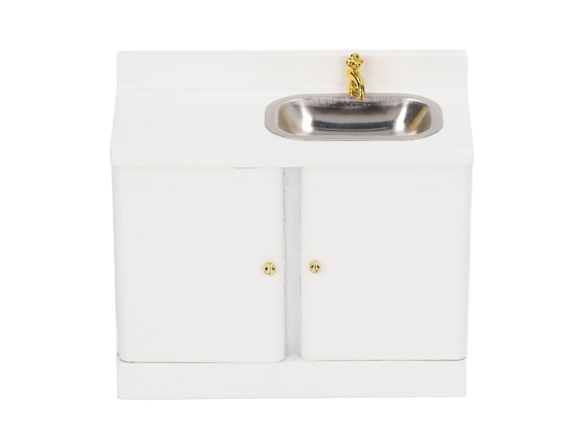 Mueble Miniatura A Escala 1:12 Con Lavabo Para El Baño De Una Casa De Muñecas De Madera.