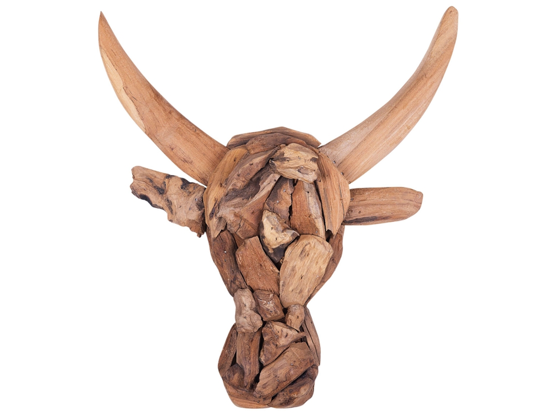 Figura decorativa de pared BELIANI Bull head de Madera de teca Madera clara 28x7x34
