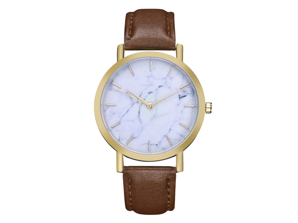 Reloj De Pareja Zhoulianfa Dial Marmoleado Cuero Pu Unisex De Cuarzo Café