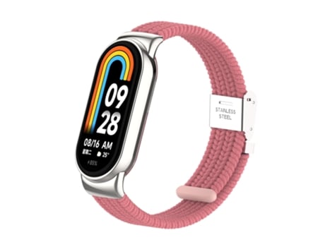 Correa de reloj inteligente para Xiaomi Mi Band 8/8 NFC Cabeza de metal + Correa de reloj con hebilla de acero trenzado de nailon (rosa)