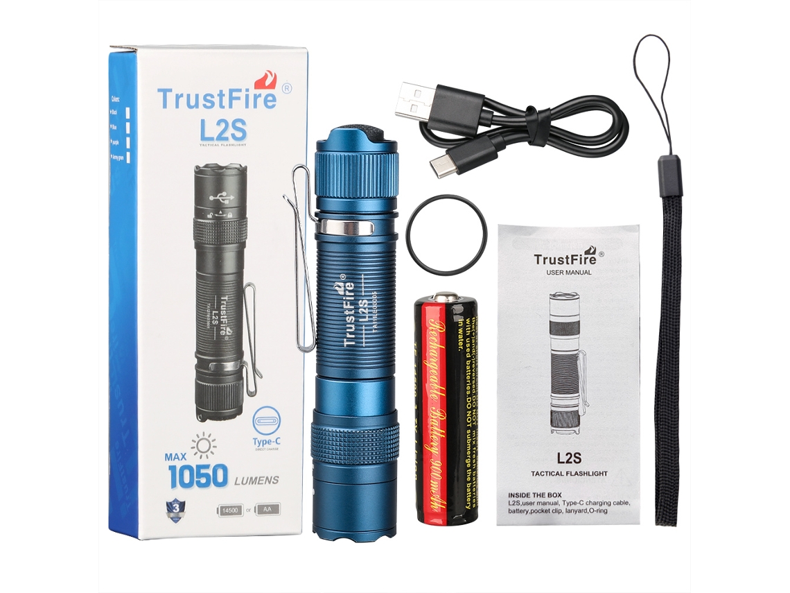 Lanterna Tática Led , Recarregável, Alcance de 175 Metros, À Prova D'água, Inclui Bateria, Feita de Liga de Alumínio. MDUG (azul)