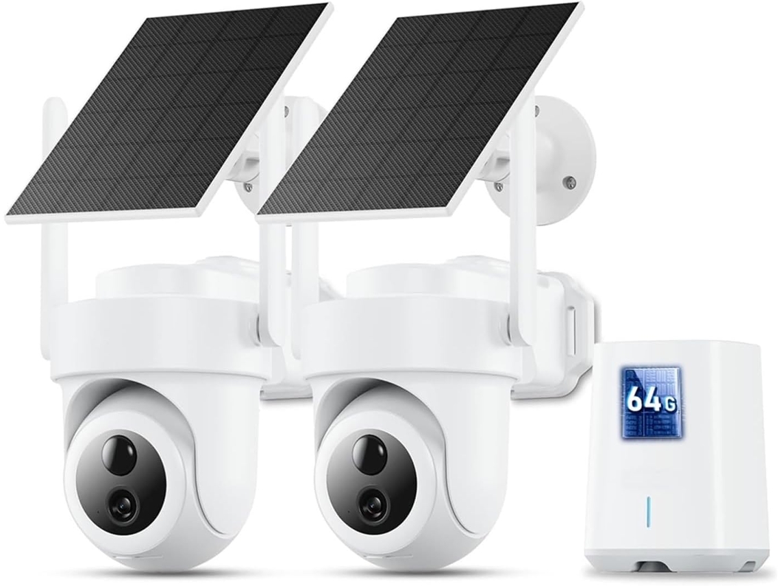 Kit De 2 Cámaras: Cámaras Inalámbricas Wifi 4k De 8 Mp Con Batería, Alimentadas Por Energía Solar, Cámaras Ptz Para Exteriores Con Seguimiento Automático.