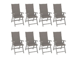 Sillas de jardín reclinables DKD Home Decor de 8 piezas con cojines, gris acacia