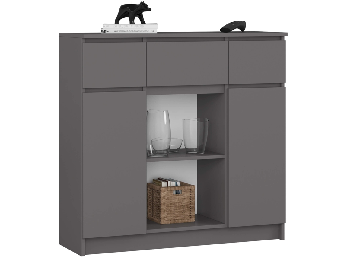 Cómoda K100 101 Cm Con 2 Puertas, 3 Cajones Y 6 Estantes Grafito Gris Mate