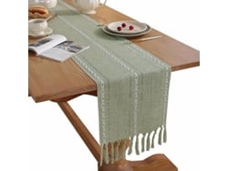 Rebe-mantel De Mesa Verde Salvia Con Rayas Y Borlas Tejido (33*183 Cm)