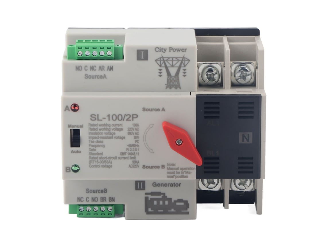 Conmutador Automático De Transferencia 2p 100a Ats De Aislamiento Pc Ininterrumpido 220v Ca
