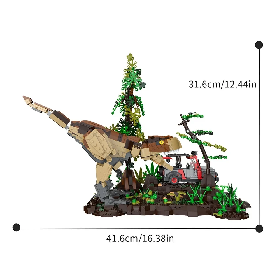 Set de bloques de construcción Mundo de Dinosaurios con 1555 piezas, tema Persecución del Tyrannosaurus Rex