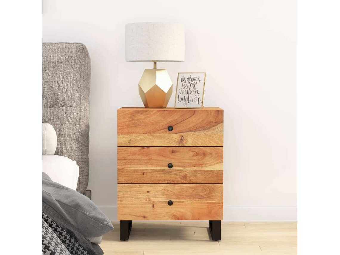 Mesa de Cabeceira LOVELY HOME Mesinha 50X33X62 Cm Acácia Maciça/Derivados Madeira
